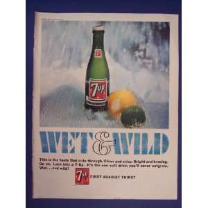  7up,Wet & Wild,bottle with lemon and lime. 60s Print Ad 