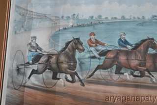 Beautiful Currier & Ives Antique Collectible Print Horse Race  