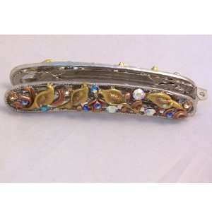  Metal Barrette with Gold Lillies and Crystals 9330 