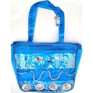 Zippered Heavyweight Vinyl Beach Bag Tote With Roping And Real Shells 