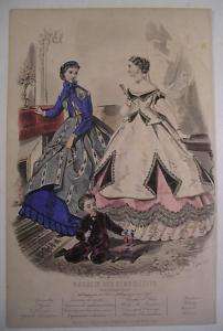 1865 FASHION PLATE Afternoon Dress Mag. des Demoiselles  