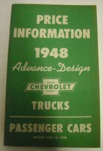 Chevrolet 1948 Car & Truck Advance Price Brochure  
