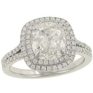  Cushion Cut Double Halo Style Pave Diamond Ring2.42ct 