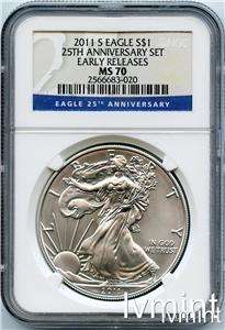 2011 (S) Silver Eagle 25th Anniversary Set MS 70 Early Release  