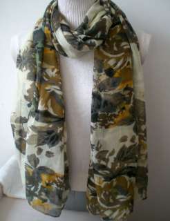Cotton Big Scarf 70x43 White Colorful Floral #yw  