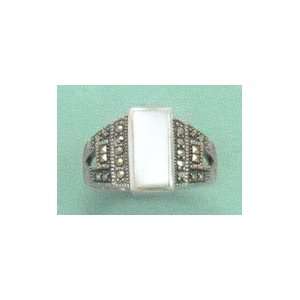   of Pearl Sterling Ring, 8x15mm Mother of Pearl/Marcasite Ring Jewelry