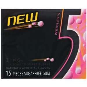 Wrigleys 5 Sugar Free Gum, Zing, 15 Pieces (Pack of 20)