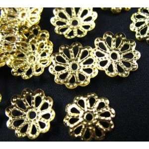  #9910 Gold Plated Bead caps, 9mm filigree, fits 10 12mm 