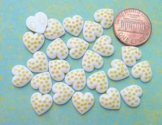 Vintage White Lucite Heart Cabs with Yellow Dots  