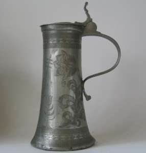 year late 1690s country germany height 9 in title antique pewter beer 