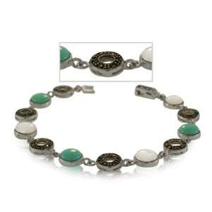   Bracelet W/ Mother of Pearl Marcasite Silver GEMaffair Jewelry
