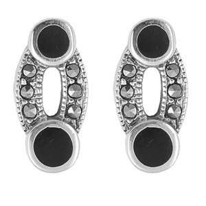  Marcasite Earrings with Black Onyx   16 mm Jewelry