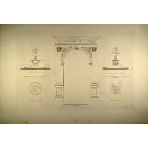  1860 Engraving Renaissance Architecture Fountains Door 