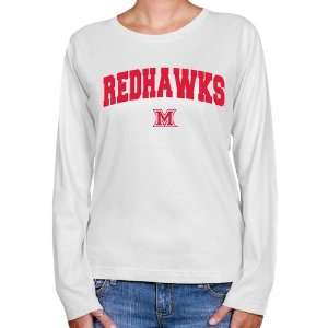 NCAA Miami University RedHawks Ladies White Logo Arch Long Sleeve 