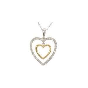  1/7ctw Two Tone Double Heart Diamond Pendant Jewelry