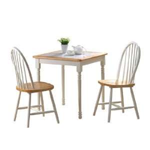  3pc Breakfast Table and Chairs Set with Tile Top in White 