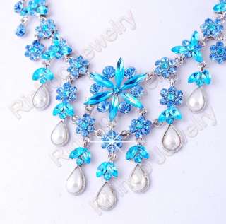 Free blue Czech rhinestone necklace earring set  