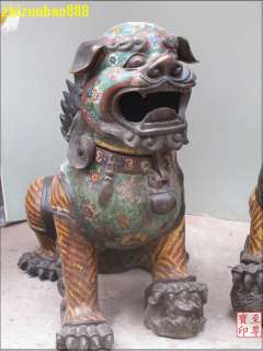 Rare censer Bronze Cloisonne Lion Fu Dog incense burner censer Pair 