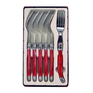 Coutellerie Tarrerias Bonjean Set of 6 Laguiole Table Forks Red Handle 
