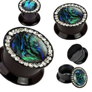  Double Flared Plugs with Gems & Abalone Inlay Jewelry