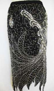 VINTAGE Silk SEQUINS silver OLD HOLLYWOOD 20s skirt S  