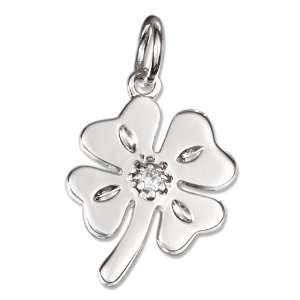  Sterling Silver Four Leaf Clover Pendant with Center Cubic 