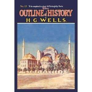  Vintage Art Outline of History by HG Wells, No. 13 Mosque 
