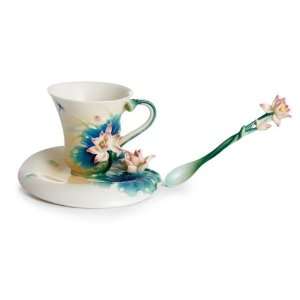  Franz Porcelain Lotus Harmony Cup Saucer Set Spoon NEW 