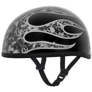   Multi Skull Flames Beanie DOT Motorcycle Skull Cap Half Helmet [Large