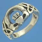 R278 Sterling Silver Claddagh Heart in Hands Celtic Band Ring Size 8.5 