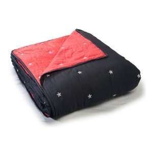   Nautical Stars Embroidered on Reversible Red and Black Comforter
