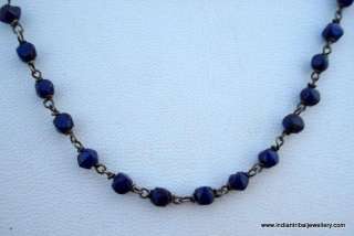 vintage antique tribal old silver blue beads chain  