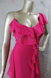2895 New DONNA KARAN Fuchsia Pink Stretchy Silk Chiffon Ruffle Gown 