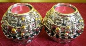 CANDLES HOLDERS  2 BALLS JUDAICA WITH JERUSALEM VEW  