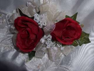Silk Rose Buds Wrist or Pin Corsage   Dark Red Wedding Prom Parties 