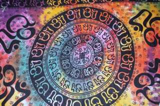 Om Bedspread Wall Hanging Bed Sheet Chakra Mandala Madras Tie Dye 