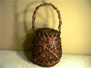 Japanese ANTIQUE FINELY WOVEN Bamboo Hanakago Basket  