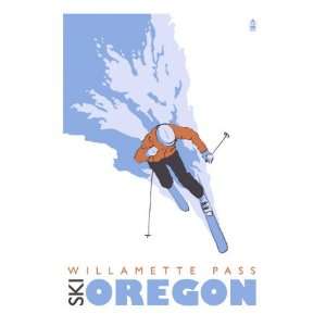 Willamette Pass, Oregon, Stylized Skier Premium Poster Print, 18x24