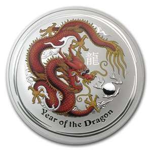  2012 10 oz Silver Australian Year of the Dragon Colorized 