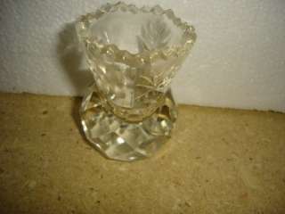 Crystal cut glass etched toothpick holder  