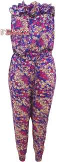 LADIES STRAPLESS FLORAL RUFFLE JUMPSUIT ALL IN WOMENS HAREEM PLAYSUIT 