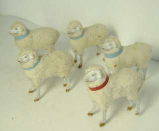 antique German Putz wooly wooden leg sheep c. 1900  