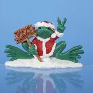  4.75 RESIN SANTA PEACE FROG W/SIGN TABLEPIECE.