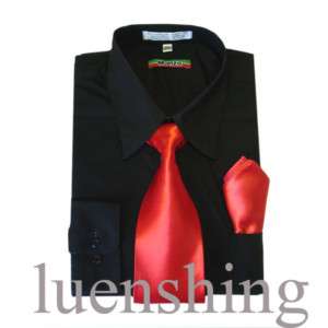 Mens Black Shirt & Red Tie 18.5 36/37 2XL  