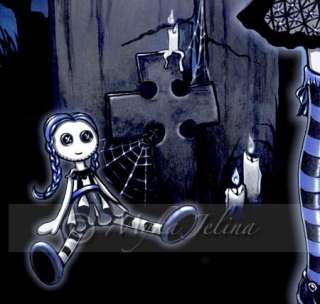 Gothic Blue Grave Yard Angel Rag Doll PRINT Dark Faerie  