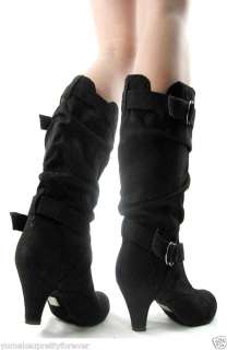 Women Knee High Mid Heel Cowboy Dress Casual Boots Shoe  