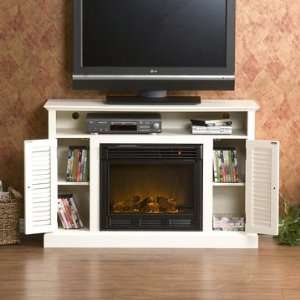   Antique White Media Console with Electric Fireplace