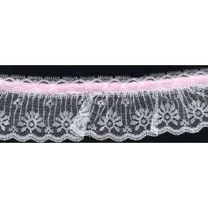  2 Ruffled Beaded Ribbon lace white/pink 25 yards 