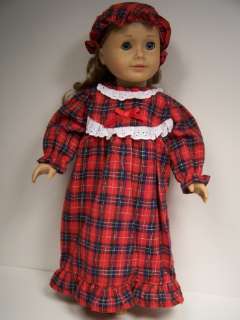 RED Plaid Nightgown w/Cap Doll Clothes 4 AMERICAN GIRL♥  