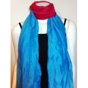  Long Full Size Scarf Blue and Fushia Tie and Dye, Cool 